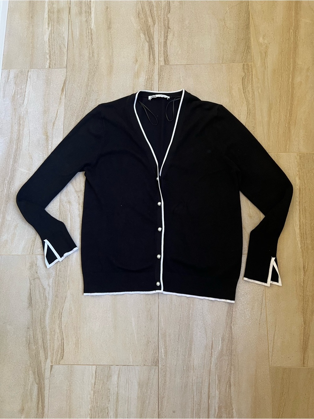 Zara Black V-Neck Cardigan with White Trim